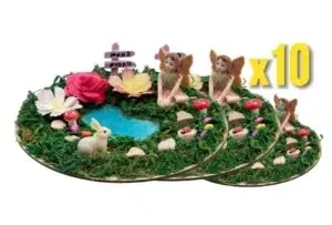 מארז 10 יחידות ערכות יצירה ליום הולדת האגם הקסום ליום הולדת לילדים, עם פיות, ארנבים, פרחים, פטריות ועוד אביזרים קסומים ליצירה